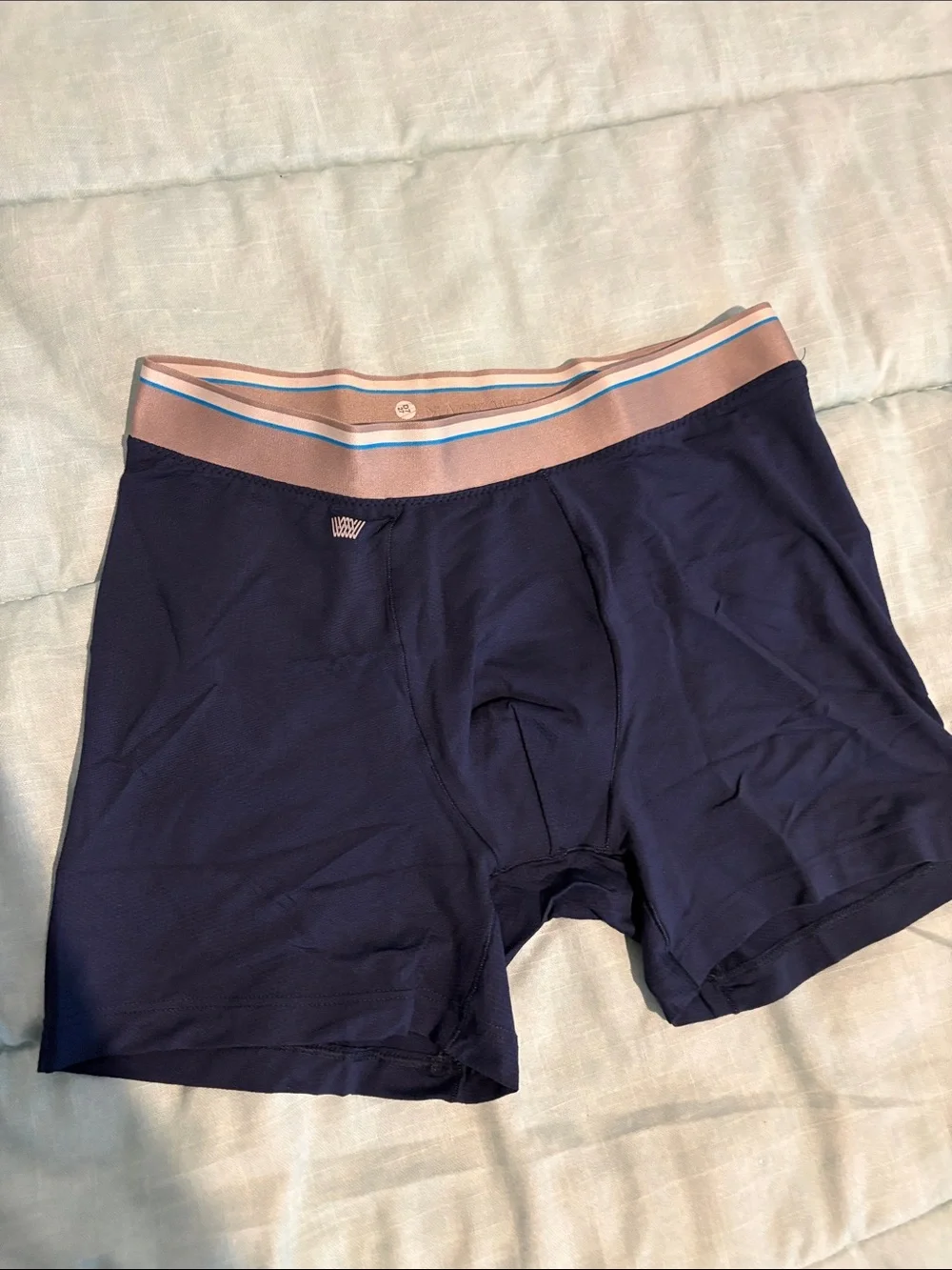Mack Weldon  Navy Performance Boxer Briefs with Tan Stripe Waistband